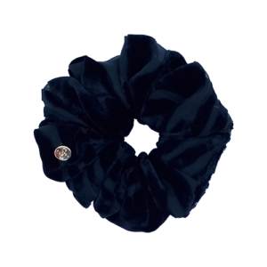 Chouchou en soie et en viscose de couleur noir avec un motif fantaisie très joli en velours très doux. Chouchou élégant, fin, souple avec de la transparence